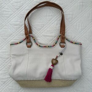 The Sak White and Tan Shoulder Bag with Colorful Accents